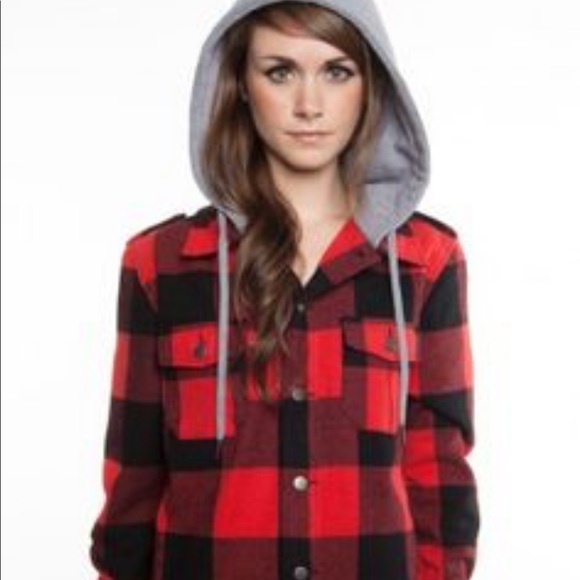Glamour Kills Red & Black Hooded Flannel Jacket - Picture 1 of 4